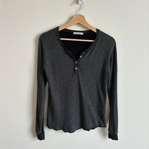 Marine Layer Double Knit Henley in Black/White Stripe